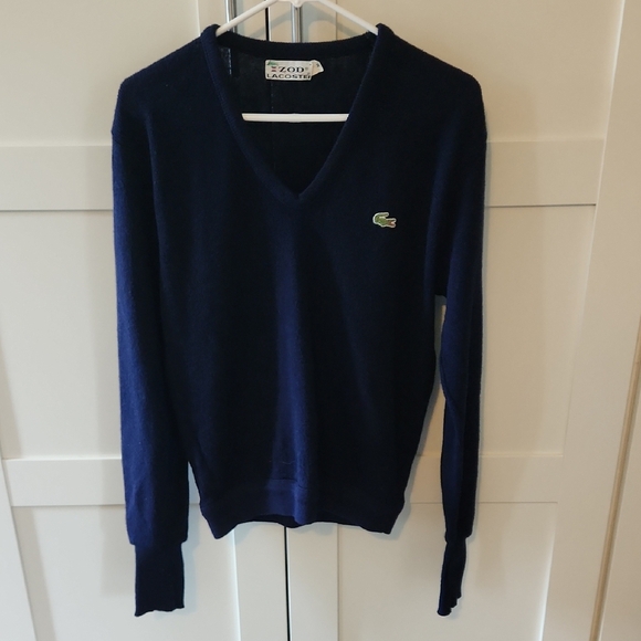 Lacoste Izod Vintage 80's Dark Blue V-Neck Pullover With Alligator Logo Size M - Picture 1 of 5